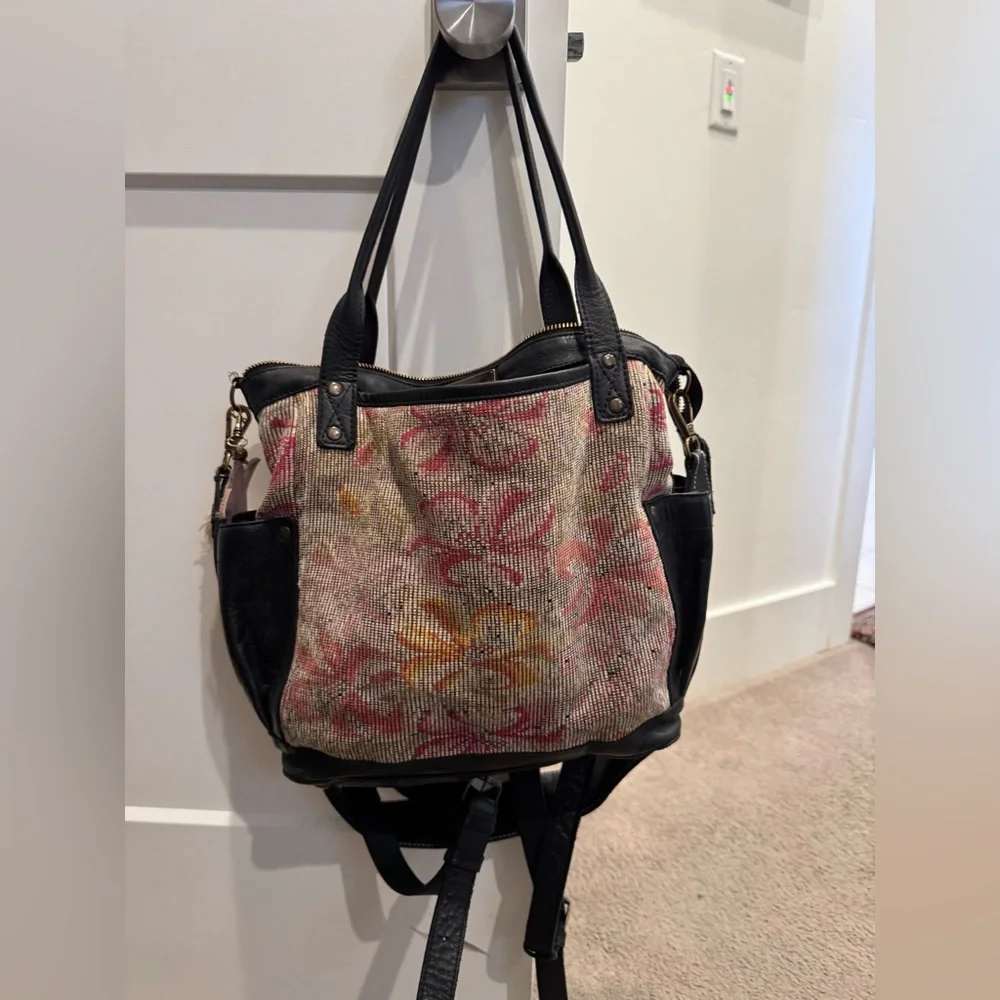 Nena & Co. Floral Tapestry Backpack Tote in Black, Pink, Yellow